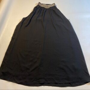 June & Hudson Size 1 Rhinestone Neck‎ Black Halter Trapeze Dress
